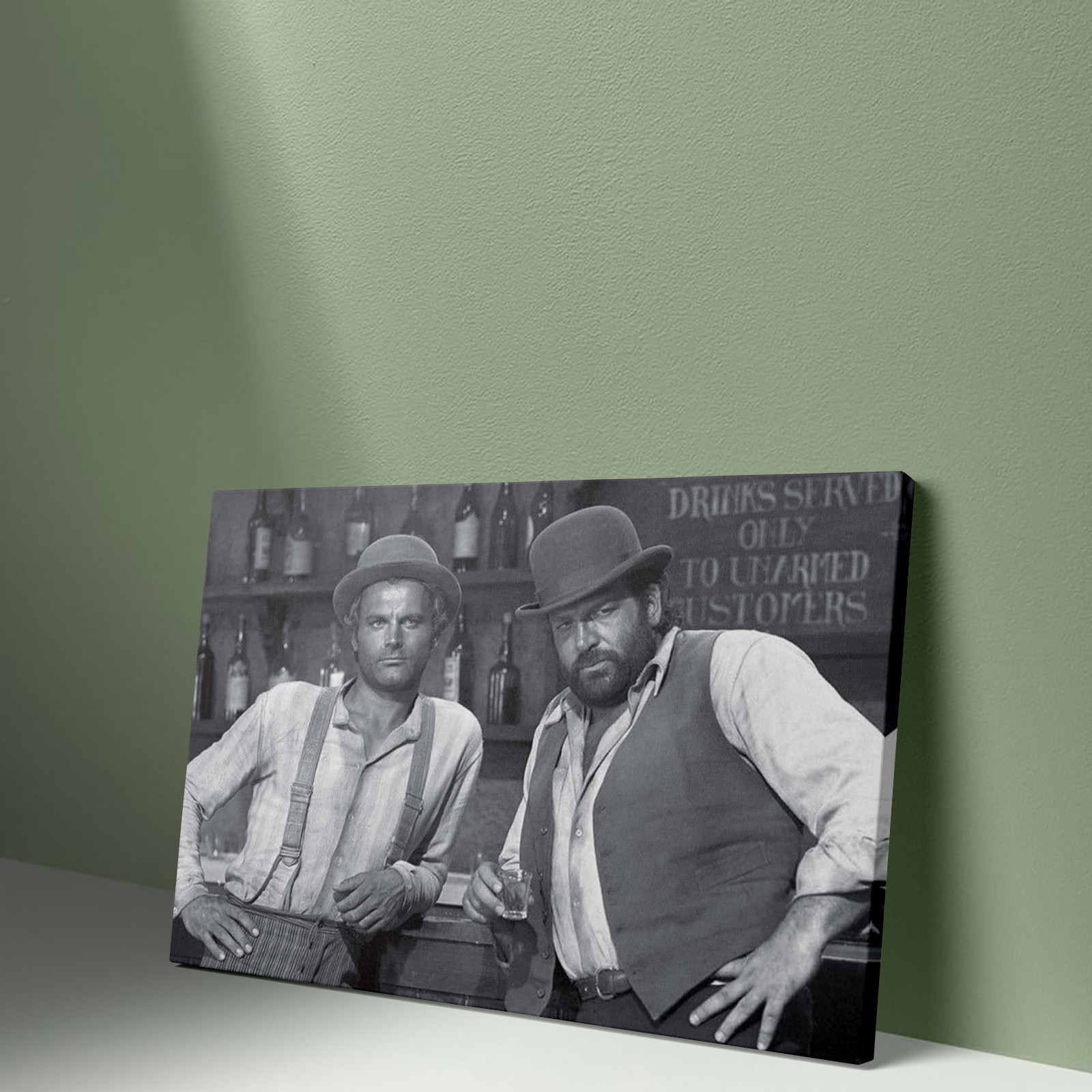 2d Flat, 2d Flat, 1pc, Framed 2d Flat Canvas Painting, 2 Men At , Western Film Style, Perfect For Living Room, Bedroom, Office, Bar, Pub, Restaurant, Man Cave Decor, 117 Characters