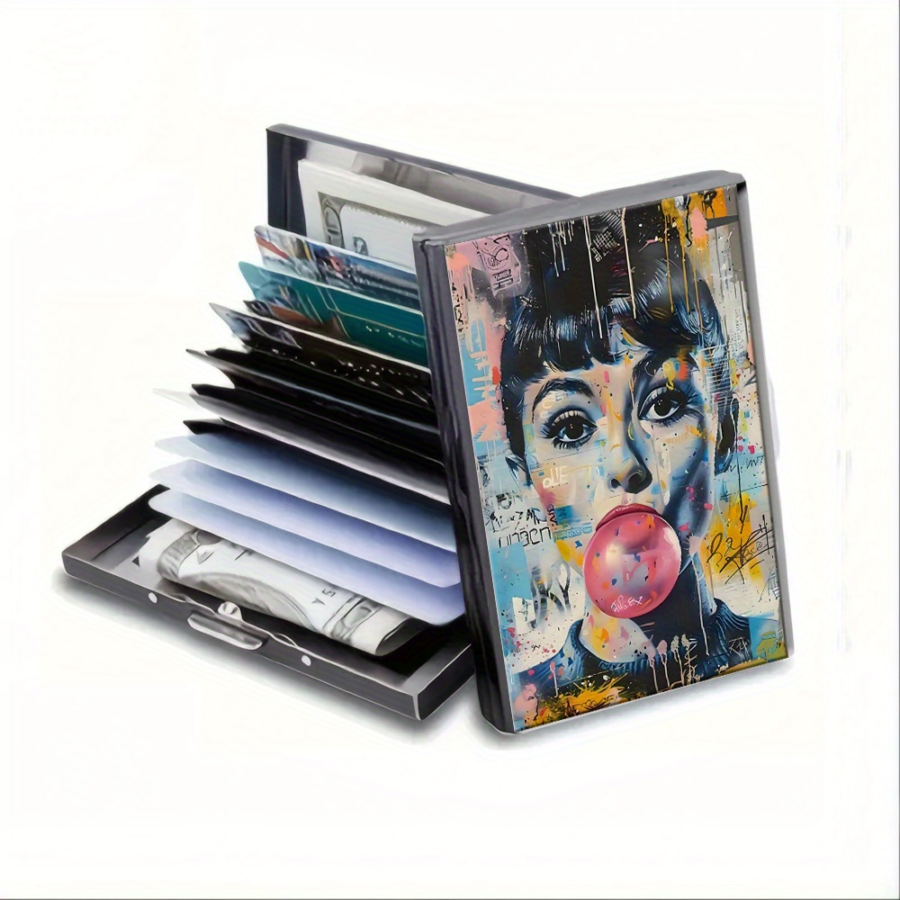TEMU Stainless Steel Credit Card Holder With Pop Art & Bubble - Graffiti Slim Wallet, Organizer For , Durable Metal Card Case With Business Card Holder (unisex Gift Idea)