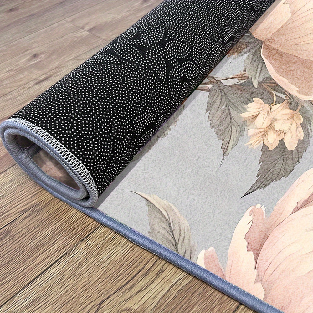 1pc Light Pink Floral Print Mat, Suitable for Kitchen Floor Mats, Hallway Mat, Bedroom Entrance Mat, Bathroom Mat, Bathroom Entrance Mat, Bedroom Mat, Living Room Mat, Indoor and Outdoor Entryway Mat, Front Door Mat, Study Room Mat, Study Entrance Mat, Lightweight, Non-Slip Bottom, Machine Washable, Thickened Velvet Floor Mat