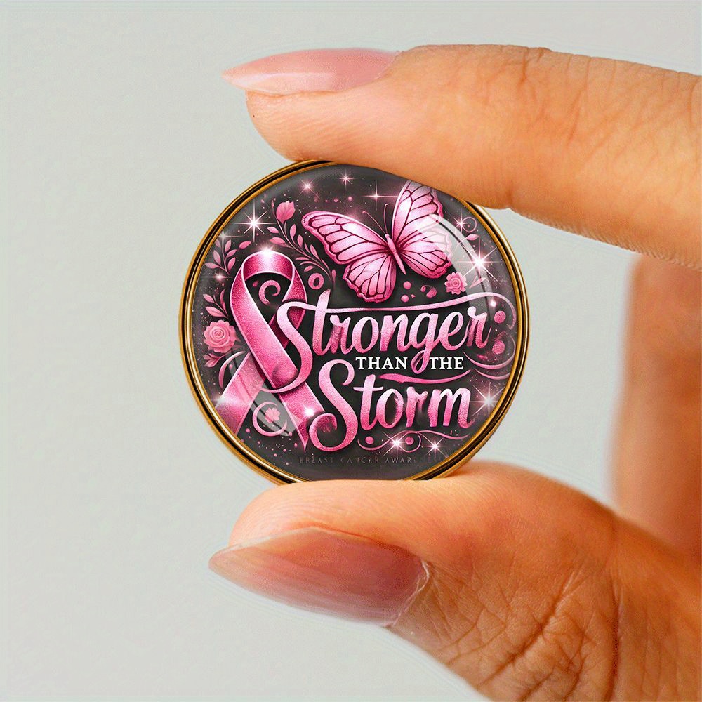 TEMU 1pc Of Minimalist Alloy Badge, Pink Ribbon , Daily Wear Accessories, Geometric Round Brooch Fashion Trend Unique Badge For Gift Clothing Hat Bag