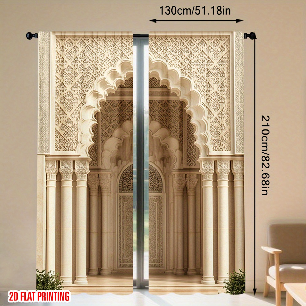 TEMU 2D Plat, 2 pièces Rideaux Élégants à Entrée Arquée, Drapés Esthétiques pour Salon et Bureau, 2D Plat