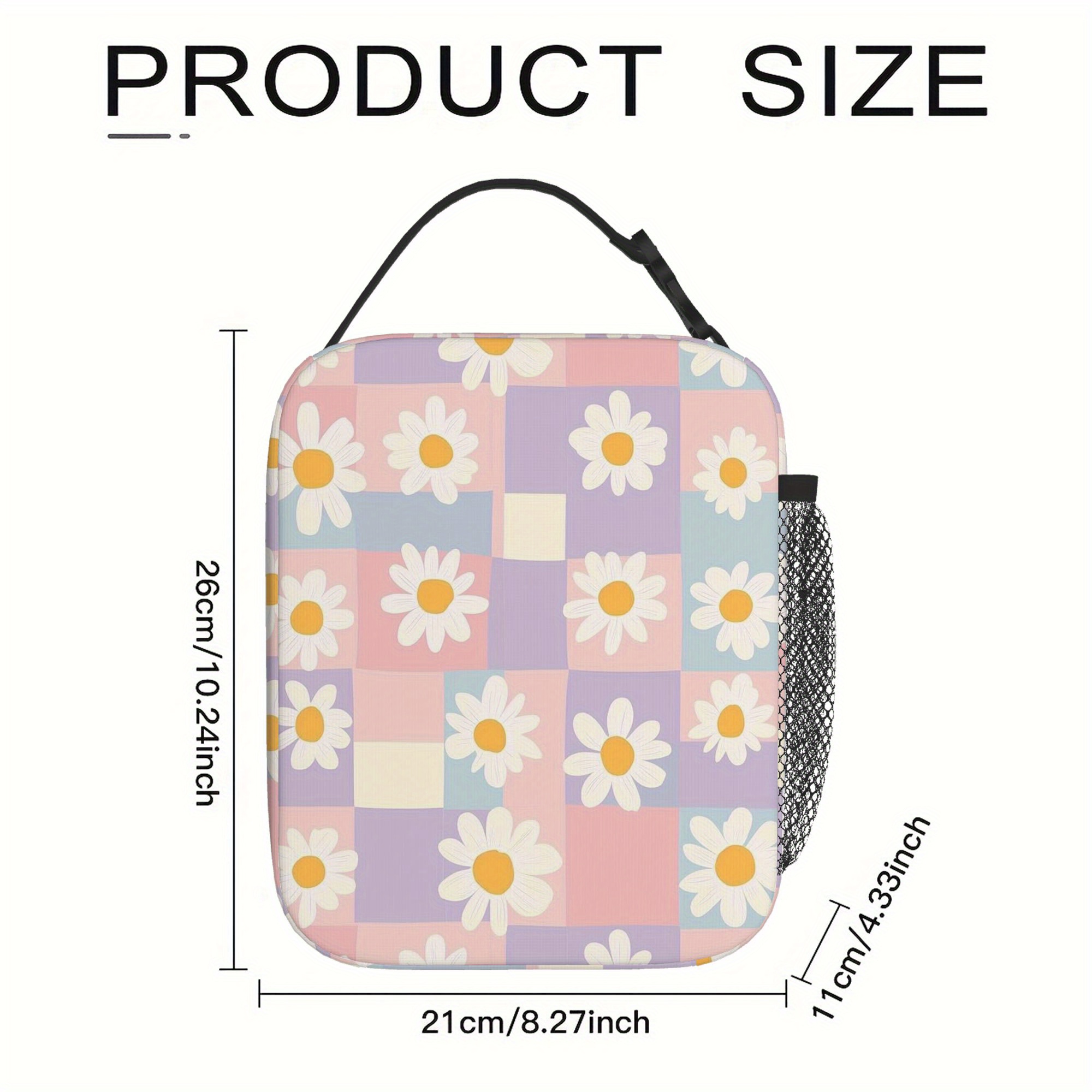 TEMU 1pc A Pastel Checkered Design Featuring Flowers. This Is A Printed Thermal Is Insulated And Not For Direct Food Contact. Ideal For Use At Home,