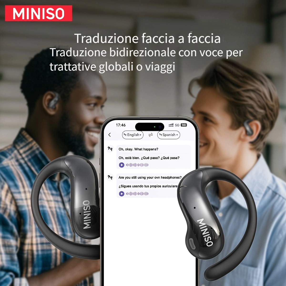 Auricolari Traduttori AI MINISO MS103 – 134 Lingue, Touch Screen LCD, Bluetooth 6.0, Fino A 60 Ore Di Autonomia