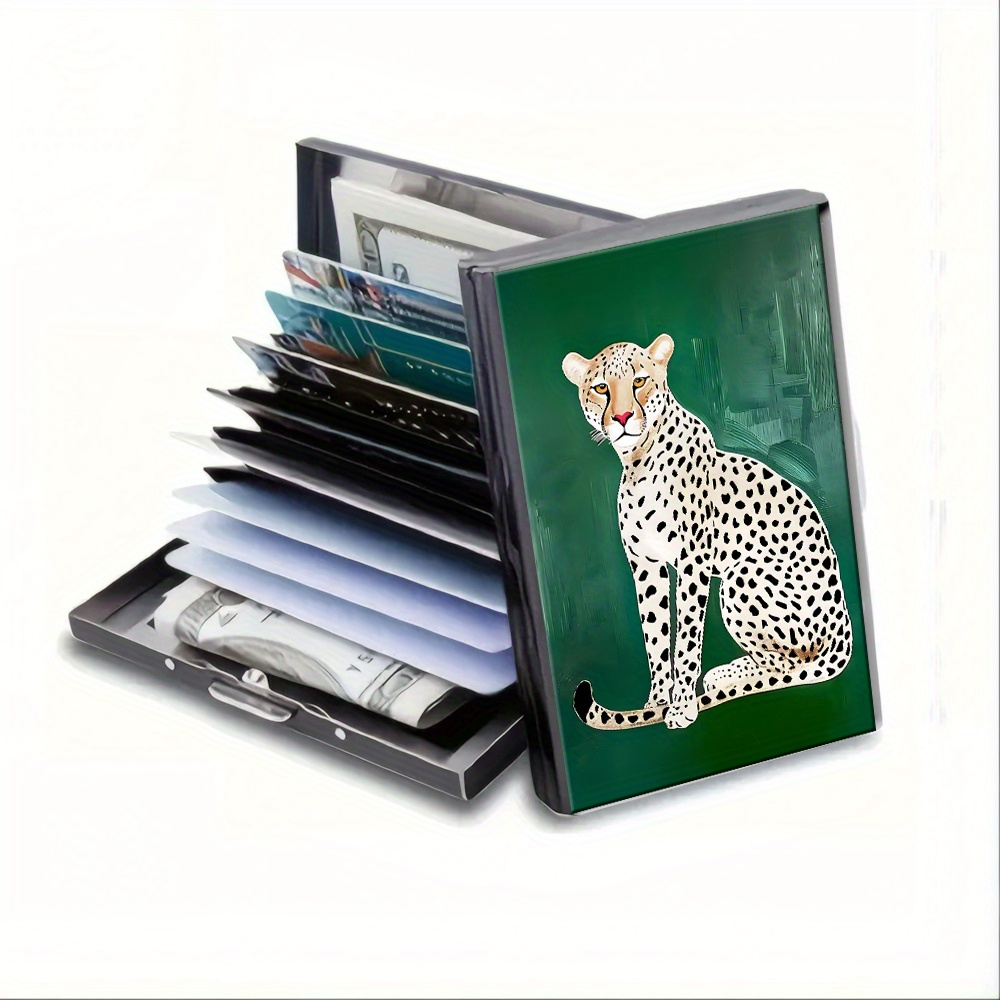 TEMU Chic Stainless Steel Credit Card Case Featuring A Stylish Design On Backdrop, Perfect For Men And Women
