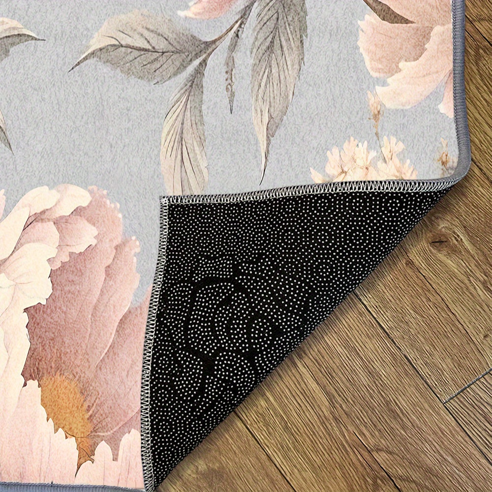 1pc Light Pink Floral Print Mat, Suitable for Kitchen Floor Mats, Hallway Mat, Bedroom Entrance Mat, Bathroom Mat, Bathroom Entrance Mat, Bedroom Mat, Living Room Mat, Indoor and Outdoor Entryway Mat, Front Door Mat, Study Room Mat, Study Entrance Mat, Lightweight, Non-Slip Bottom, Machine Washable, Thickened Velvet Floor Mat