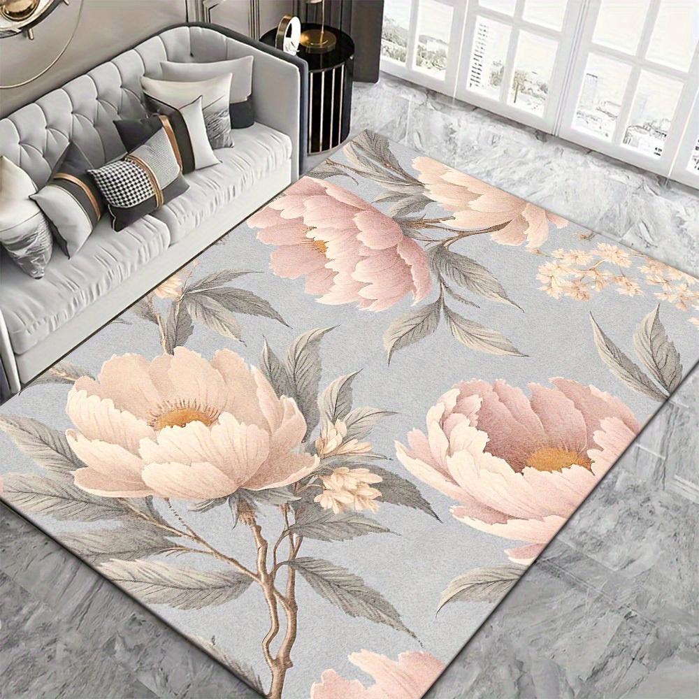 1pc Light Pink Floral Print Mat, Suitable for Kitchen Floor Mats, Hallway Mat, Bedroom Entrance Mat, Bathroom Mat, Bathroom Entrance Mat, Bedroom Mat, Living Room Mat, Indoor and Outdoor Entryway Mat, Front Door Mat, Study Room Mat, Study Entrance Mat, Lightweight, Non-Slip Bottom, Machine Washable, Thickened Velvet Floor Mat