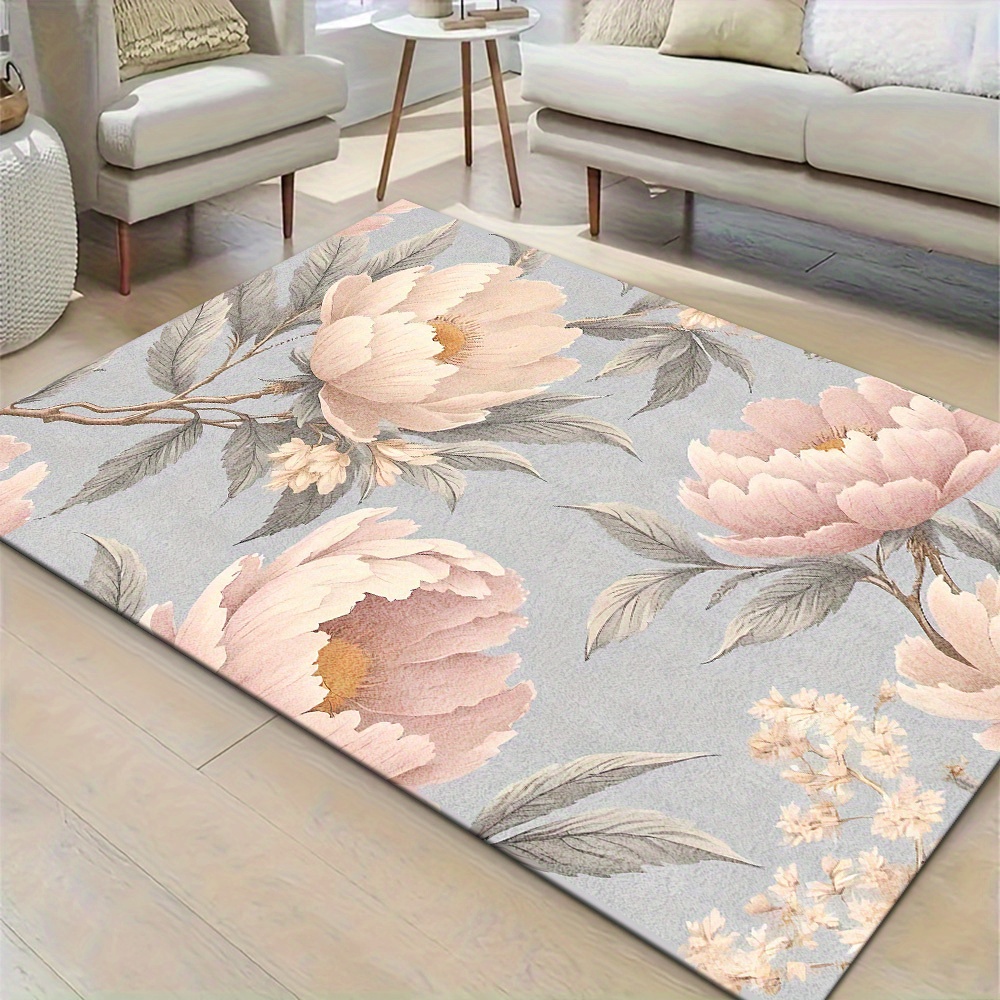 1pc Light Pink Floral Print Mat, Suitable for Kitchen Floor Mats, Hallway Mat, Bedroom Entrance Mat, Bathroom Mat, Bathroom Entrance Mat, Bedroom Mat, Living Room Mat, Indoor and Outdoor Entryway Mat, Front Door Mat, Study Room Mat, Study Entrance Mat, Lightweight, Non-Slip Bottom, Machine Washable, Thickened Velvet Floor Mat