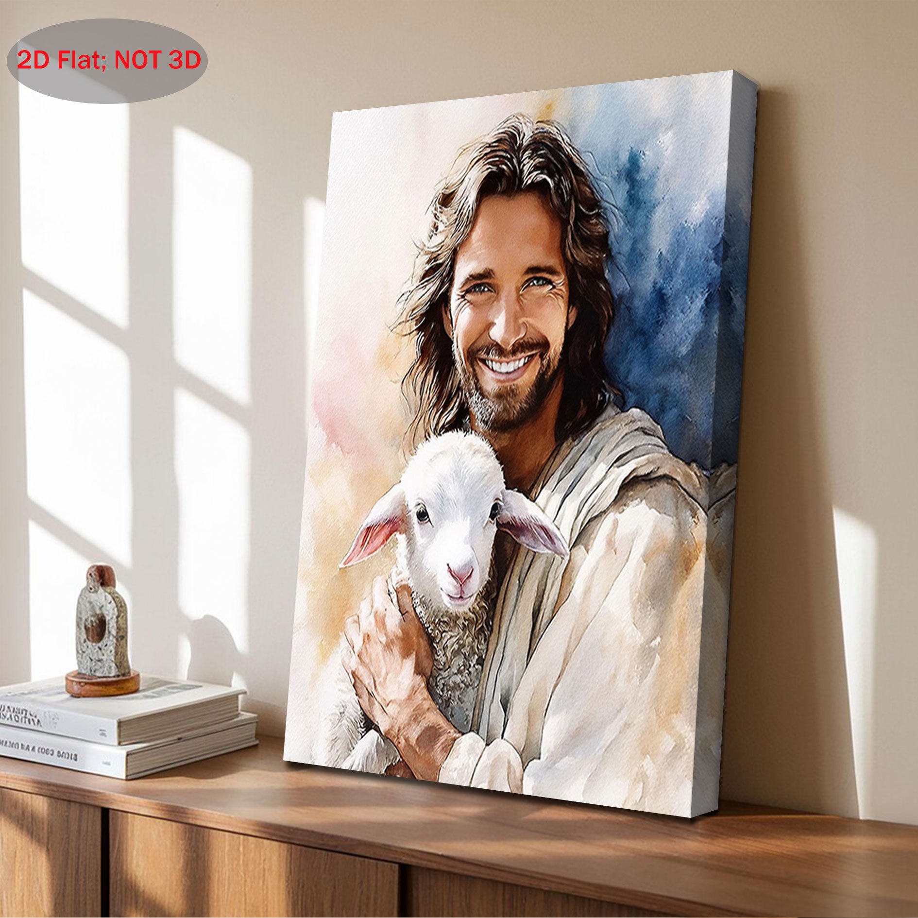 2D Flat, 1pc     Painting -   Shepherd Religious Canvas Art - Vintage  ian Wall Decor with Wooden Frame -   Holding Lamb Pastel Background - for Home, Church, Office - Spiritual Birthday/Easter Gift - 11.8x15.7 Inches (30x40cm) - Ready-to-Hang Hooks Included, Church Decoration,   Artwork, Readytohang Art, Faithbased Gifts,   Print
