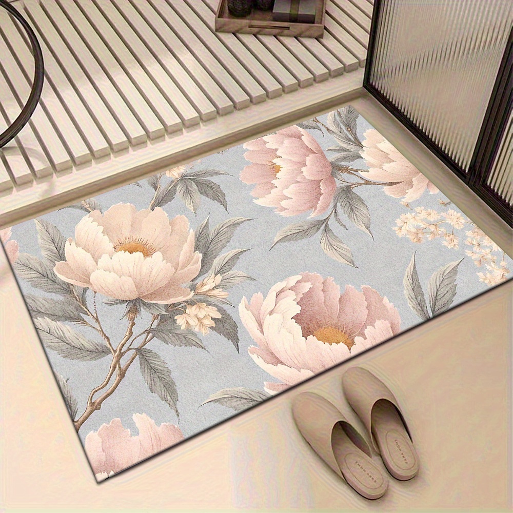 1pc Light Pink Floral Print Mat, Suitable for Kitchen Floor Mats, Hallway Mat, Bedroom Entrance Mat, Bathroom Mat, Bathroom Entrance Mat, Bedroom Mat, Living Room Mat, Indoor and Outdoor Entryway Mat, Front Door Mat, Study Room Mat, Study Entrance Mat, Lightweight, Non-Slip Bottom, Machine Washable, Thickened Velvet Floor Mat