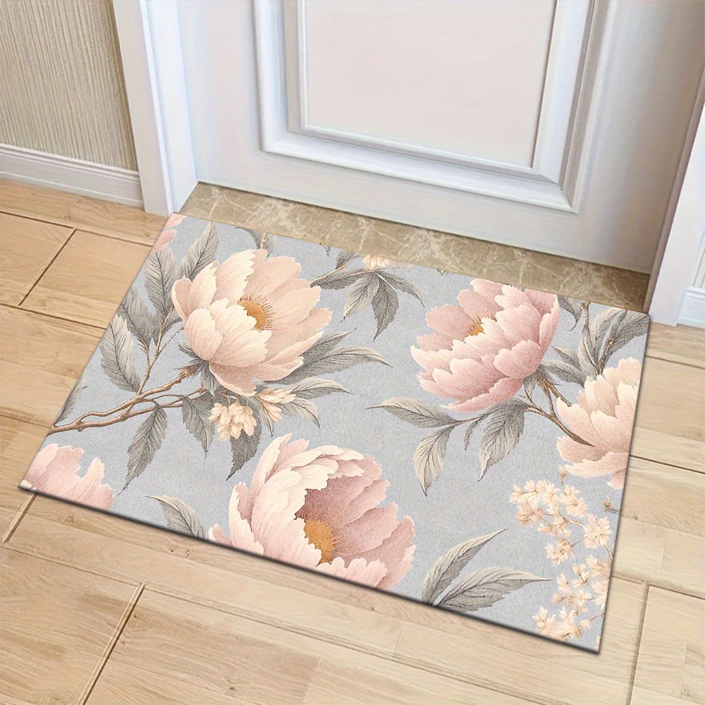 1pc Light Pink Floral Print Mat, Suitable for Kitchen Floor Mats, Hallway Mat, Bedroom Entrance Mat, Bathroom Mat, Bathroom Entrance Mat, Bedroom Mat, Living Room Mat, Indoor and Outdoor Entryway Mat, Front Door Mat, Study Room Mat, Study Entrance Mat, Lightweight, Non-Slip Bottom, Machine Washable, Thickened Velvet Floor Mat