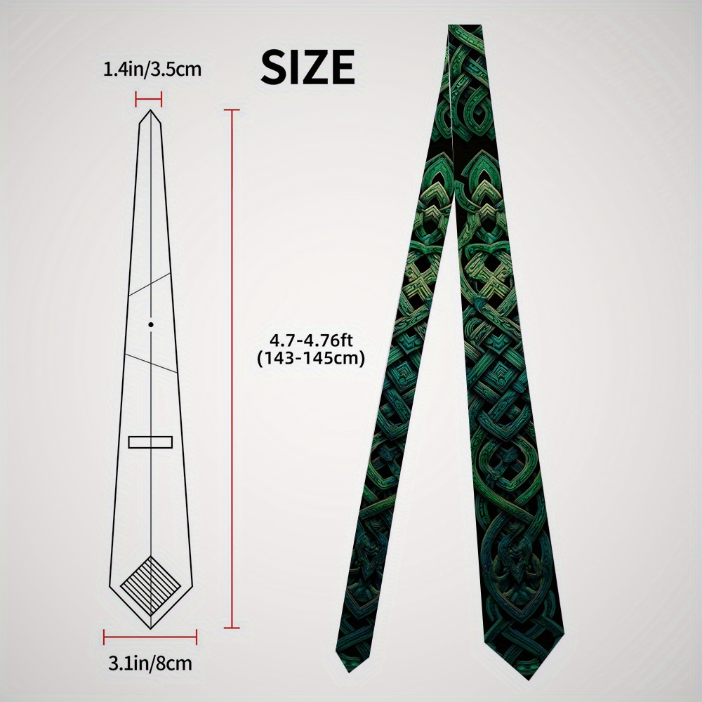 TEMU 1pc Of Tie Featuring A Celtic Knotwork Design In Emerald Green - A Suitable For Formal And Casual Occasions