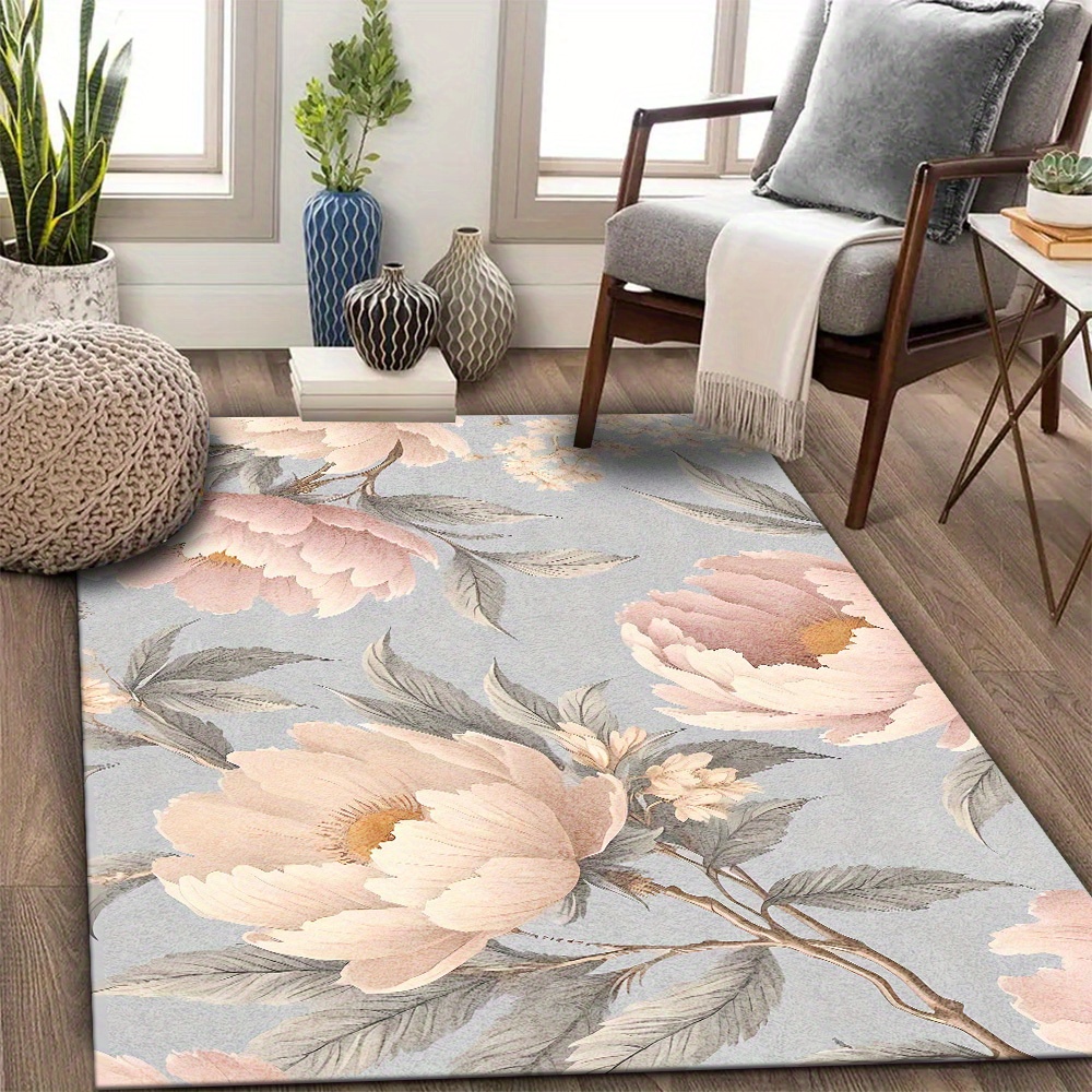 1pc Light Pink Floral Print Mat, Suitable for Kitchen Floor Mats, Hallway Mat, Bedroom Entrance Mat, Bathroom Mat, Bathroom Entrance Mat, Bedroom Mat, Living Room Mat, Indoor and Outdoor Entryway Mat, Front Door Mat, Study Room Mat, Study Entrance Mat, Lightweight, Non-Slip Bottom, Machine Washable, Thickened Velvet Floor Mat
