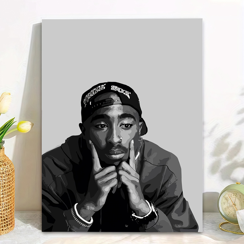 TEMU An Art Canvas Painting Measuring 11.8Ã17.7 Inches, Wrapped In A Wooden Frame, Features A Trendy Hip-hop Character. Wears A Baseball Cap With ''