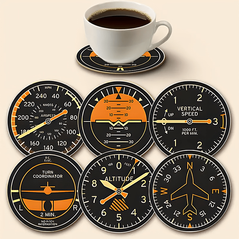 TEMU 6pcs Aviation-themed Wooden Coasters, 2d Flat Heat-resistant Synthetic Wood. Suitable For Cup Sizesâan For Coffee And Tea, Perfectly Matching