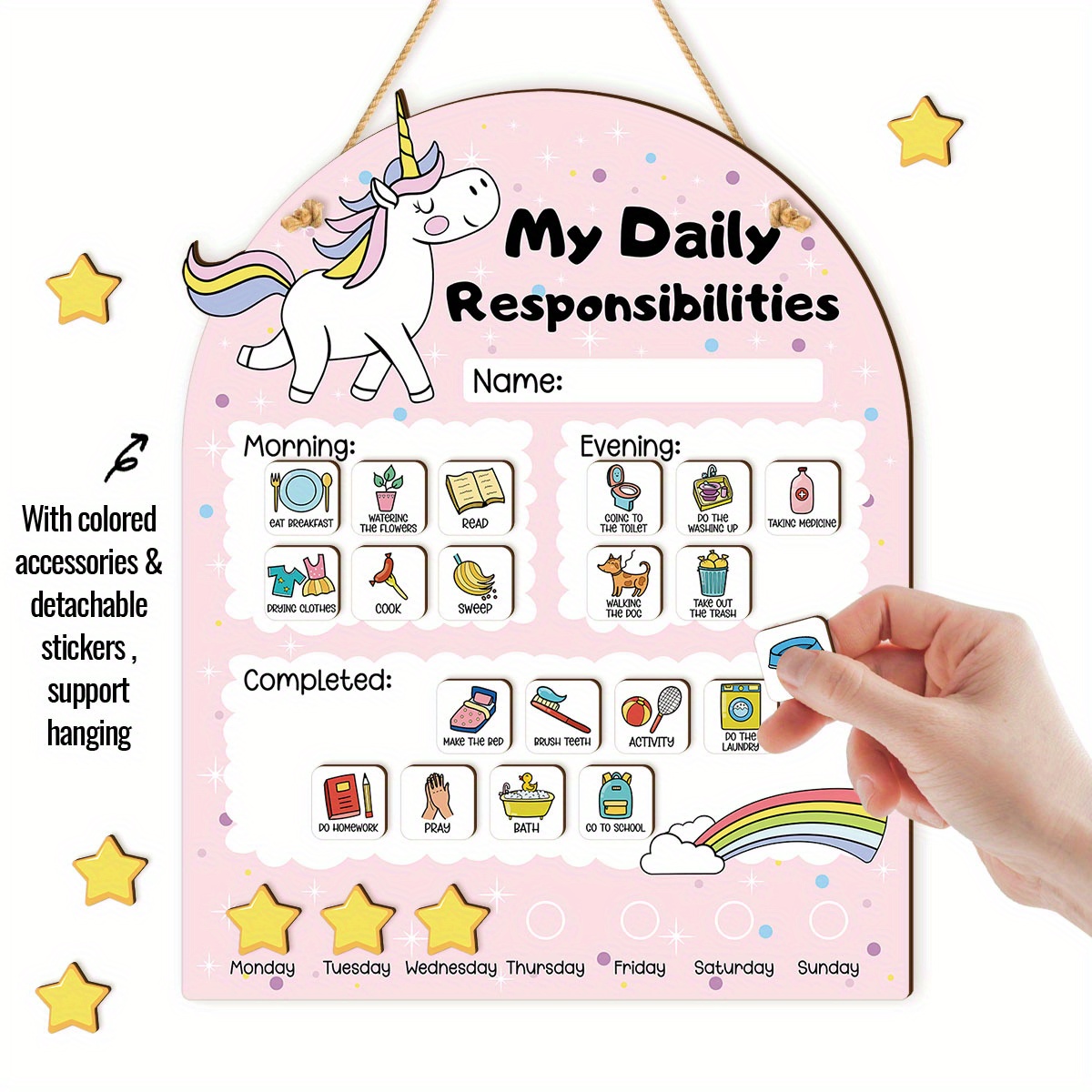 TEMU 1pc Star Theme Student Chore Chart, Decoration Plaque, Daily Responsibilities Board, Daily Schedule Chart, Planner, Visual , Morning/evening