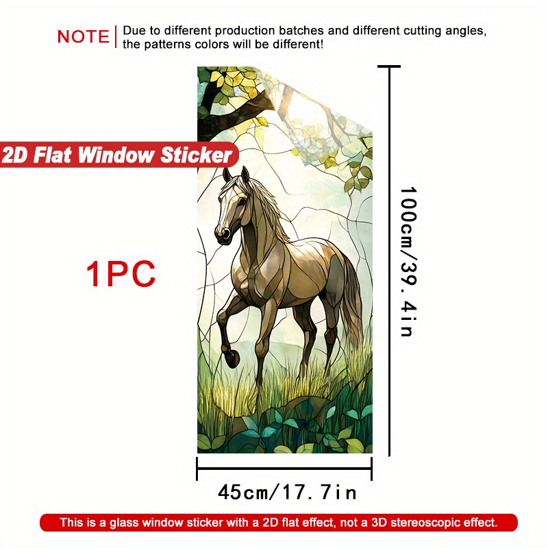 TEMU 2d Flat, 1pc Elegant Horse In Forest Window Film - Vintage Stained Glass Effect, No Residue Static Cling Privacy Decor, Opaque Light Filtering