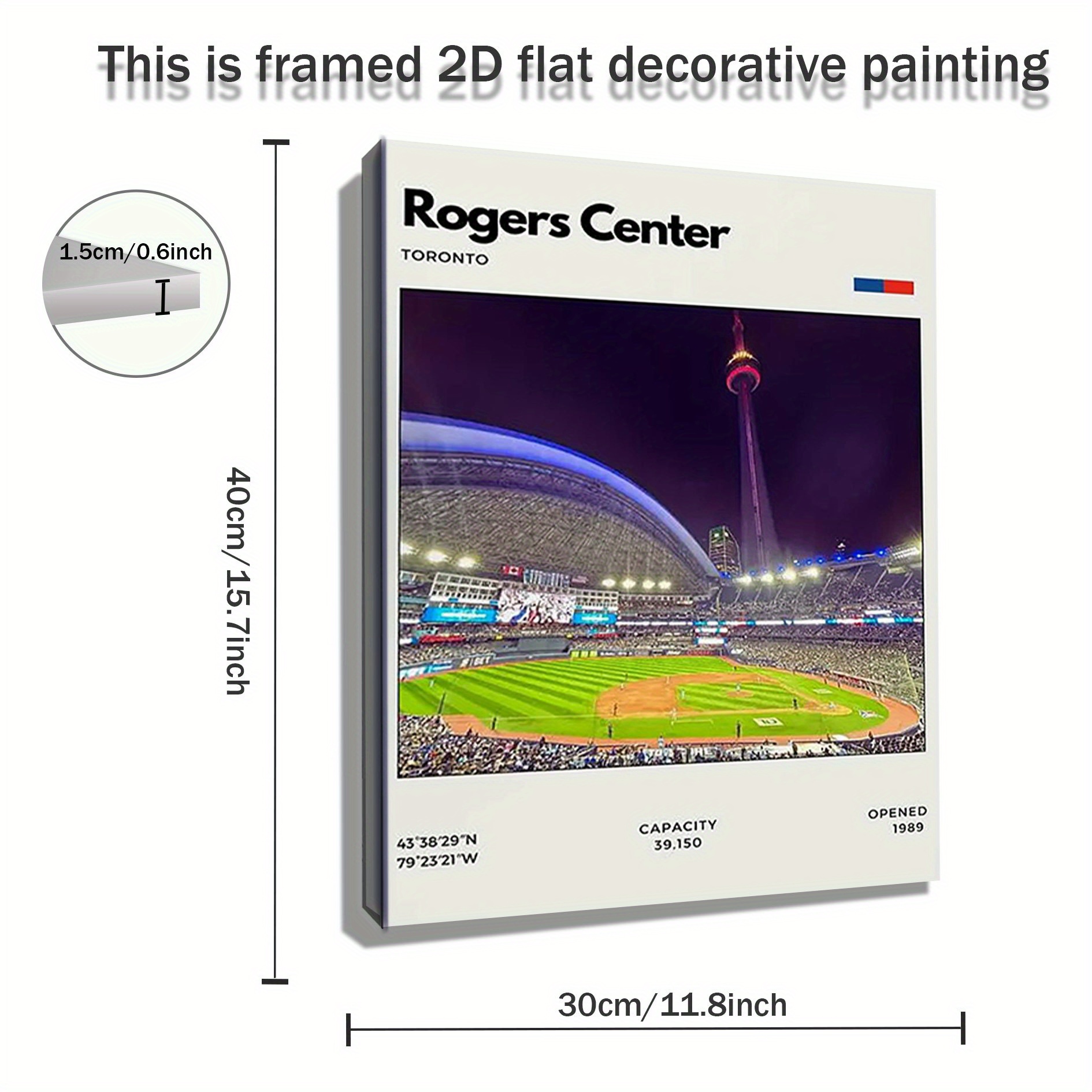 TEMU 1pièce Center Baseball Stadium Canvas Print, 2D Wooden Frame Wall Art, Rétro, Décoration Intérieure sur Crochet pour Chambre, Salon, Cuisine,