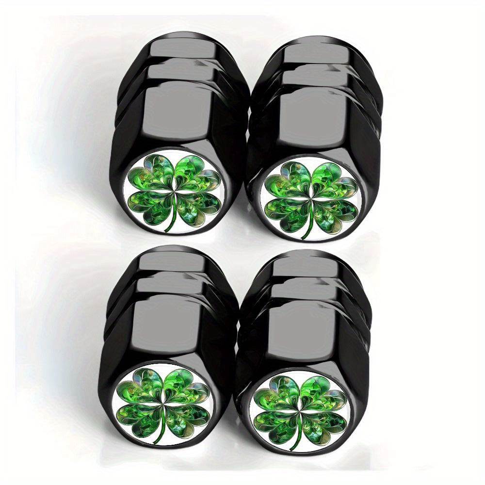 TEMU 4-pack Black Green Craft Tire Valve Caps - For Cars, Trucks, Suvs And Motorcycles, Durable Aluminum Alloy, Stylish And Practical Dust-proof