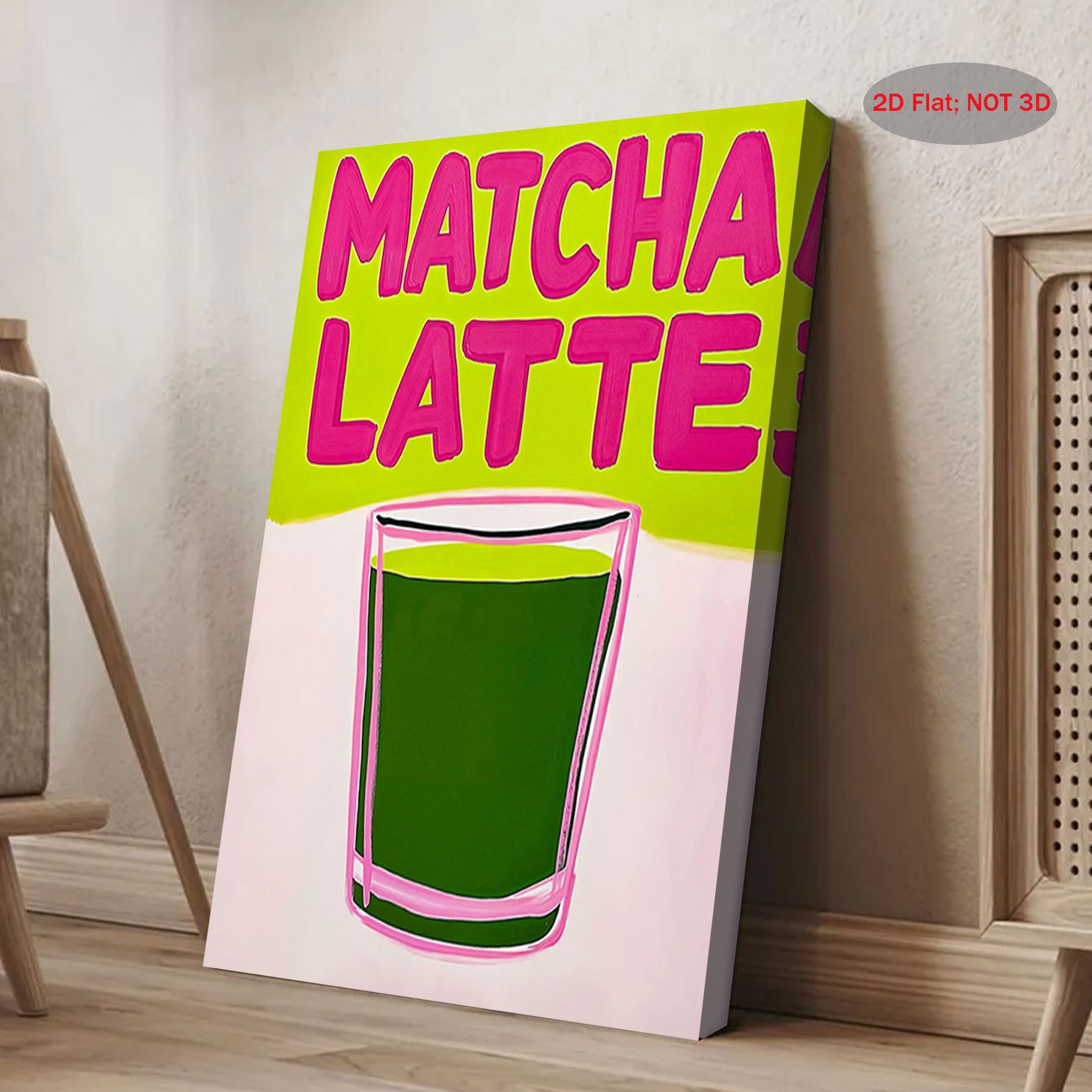 1pc Retro   Art Canvas Print - Hand-Drawn Matcha Tea Decor, 29.97x39.88 cm Wooden Framed Wall Art for Coffee Bar, Kitchen, Living Room, Bedroom - Perfect Gift for Matcha Lovers, Coffee Bar Artwork | Modern Wall Art | Wooden Frame Art, Coffee Bar Decor