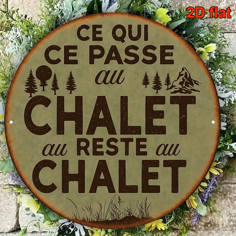 TEMU Plaque murale plate 2D, 1 pièce, style français rustique vintage en aluminium - Plaque métallique ronde 8,0x8,0 pouces avec montagne et pin, "
