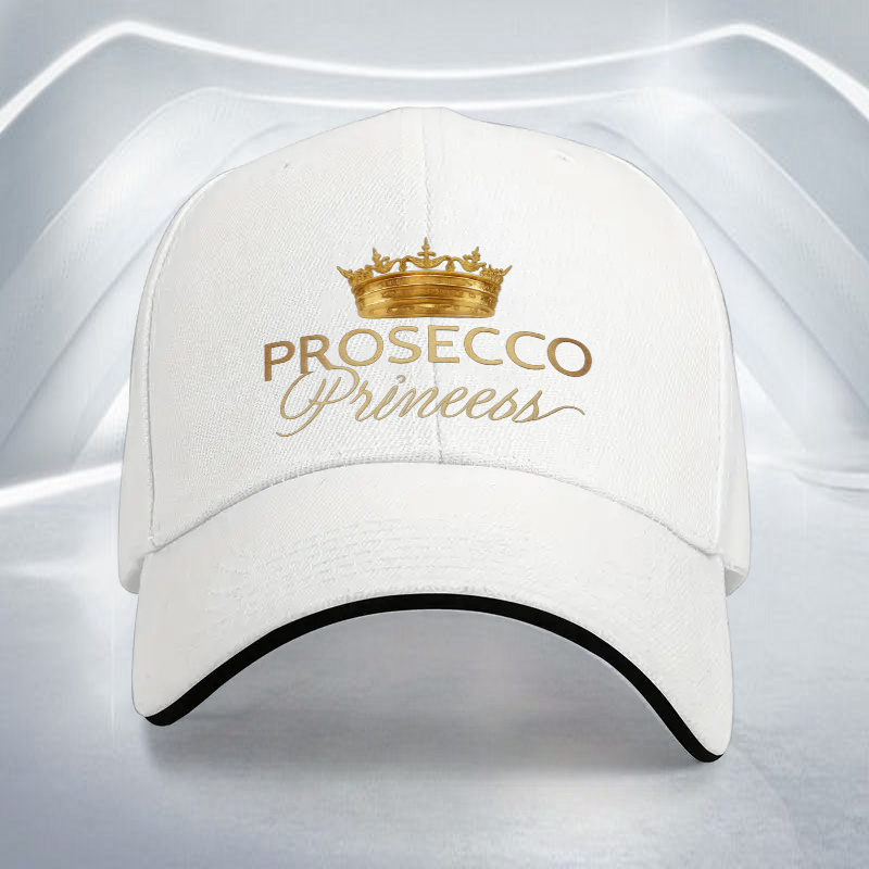 Image of Adjustable Baseball Cap, High-quality Polyester Unisex Outdoor Hat With Prosecco Princess Crown Print, Lightweight And Breathable For Sports, Stylish And Versatile