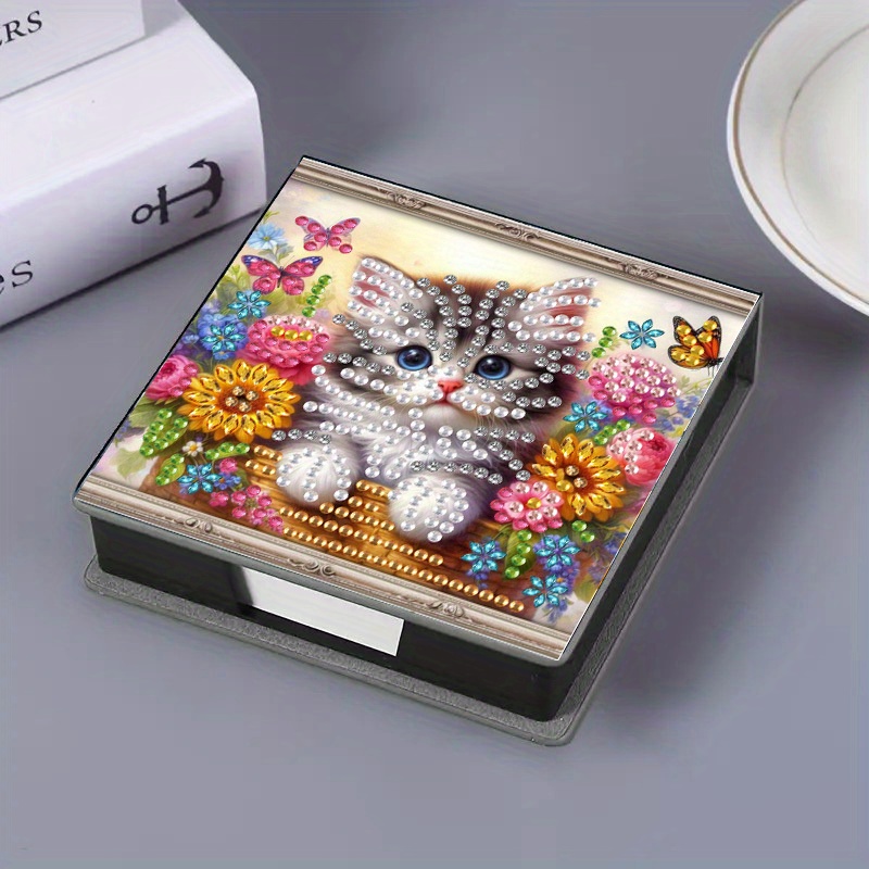 TEMU 1 5d Diamond Painting Sticky Note Box, Adorable Kitten , Irregular , Business Notebook And Set, Ideal Handmade Gift For Office Records - Present