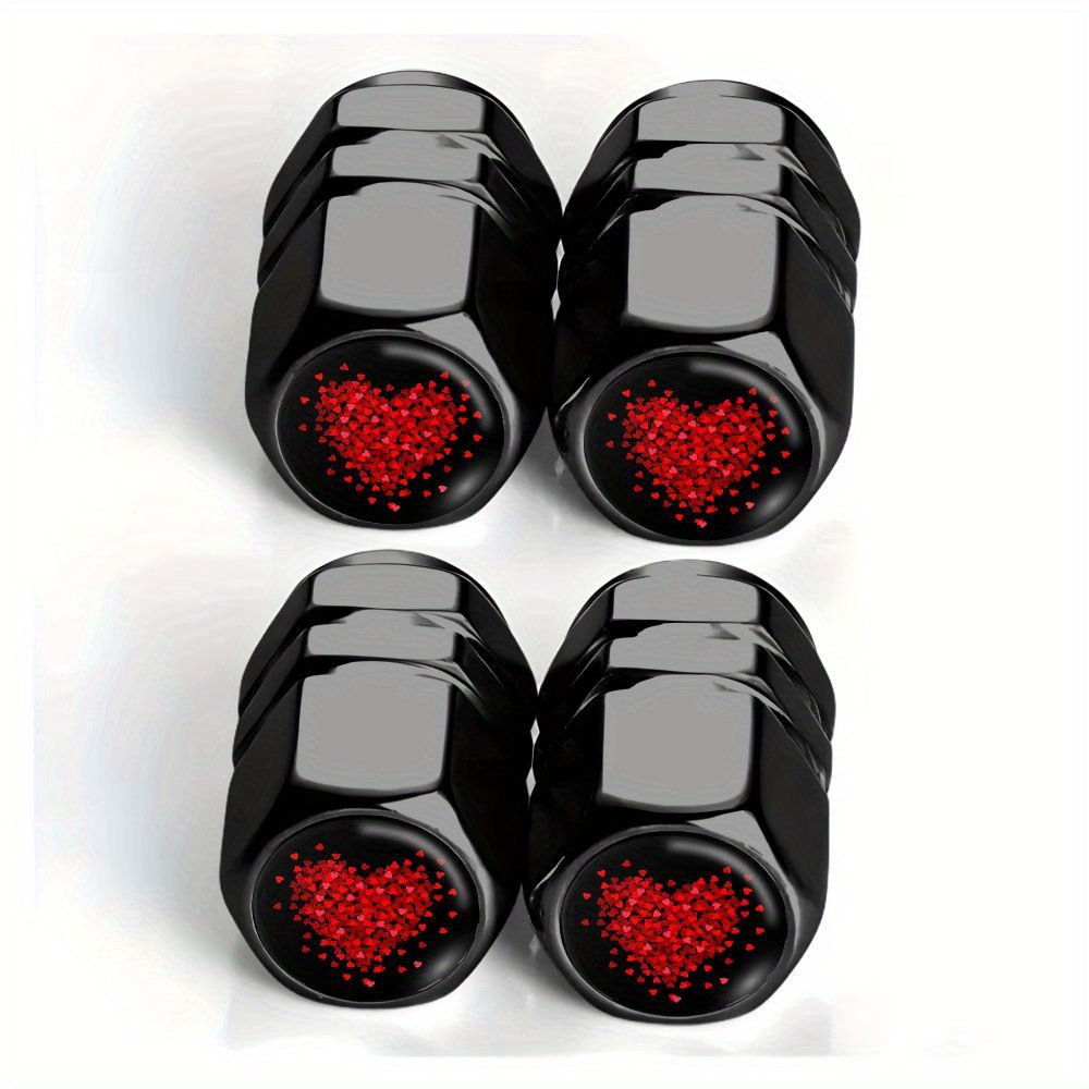 TEMU 4pcs Black Red Heart , Vintage Necklace Tire Valve Caps - For Cars, Trucks, Suvs And Motorcycles, Durable Aluminum Alloy, Stylish And Practical