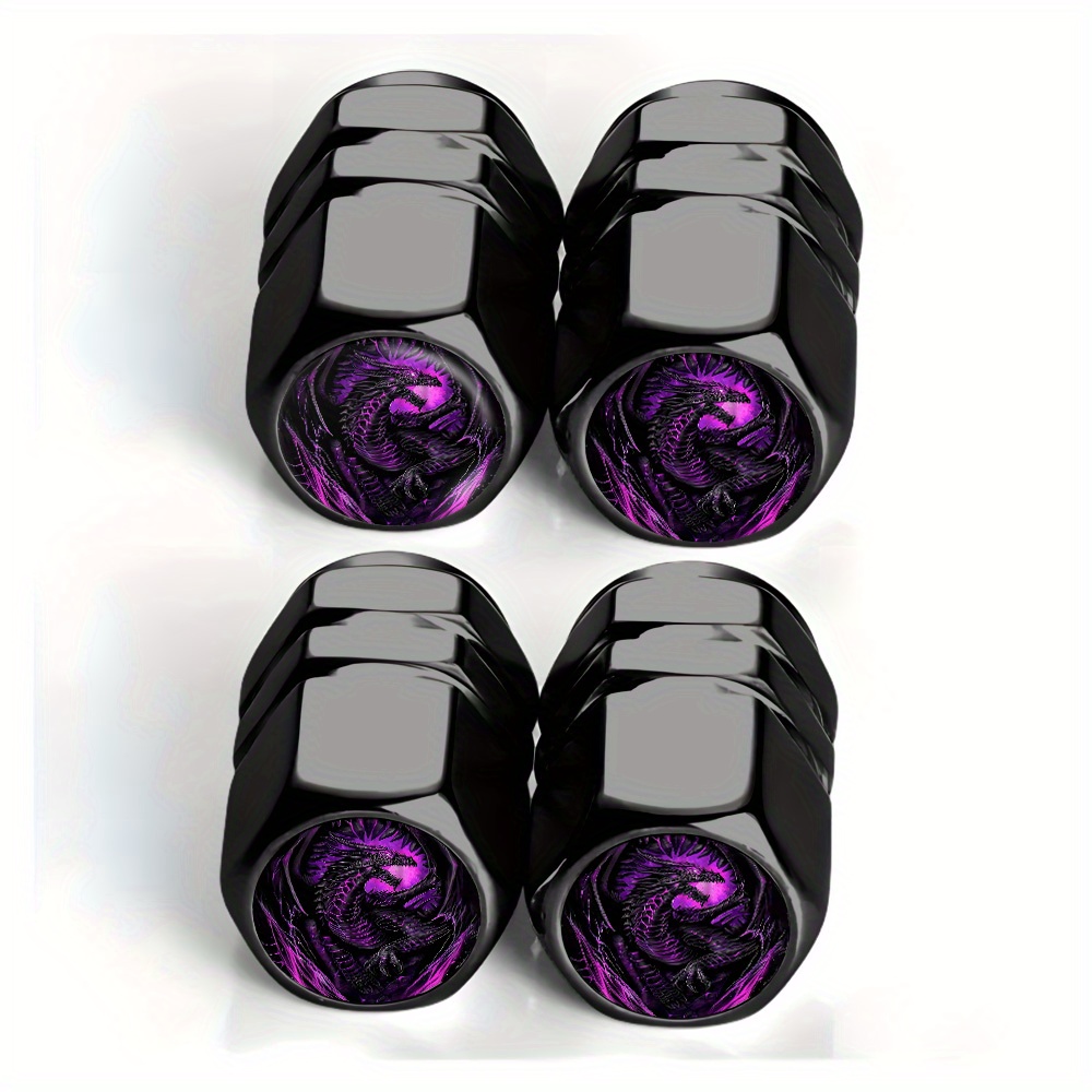 TEMU 4pcs Black & Dark Purple Valve Caps - Fit For Cars, Trucks, Suvs, Motorcycles - Heavy-duty Aluminum Alloy Wheel End Caps With Leak-proof Seal & Design (automotive Accessories Suitable For)