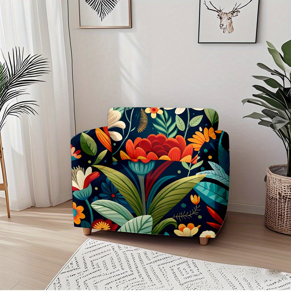 TEMU 1pc Exquisite Romantic Flower Printed Sofa Cover, Sofa Hat, Furniture Protective Cover, Bedroom And Living Room Home Decoration Sofa Cover
