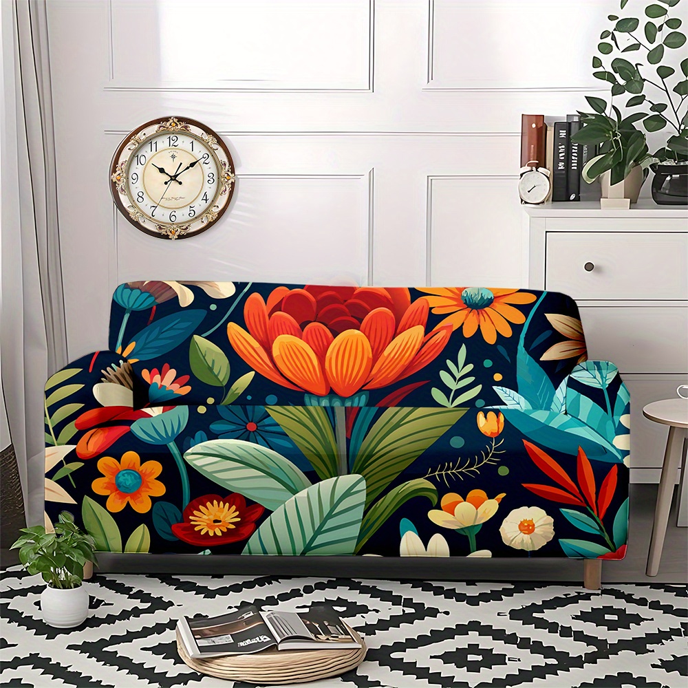 TEMU 1pc Exquisite Romantic Flower Printed Sofa Cover, Sofa Hat, Furniture Protective Cover, Bedroom And Living Room Home Decoration Sofa Cover