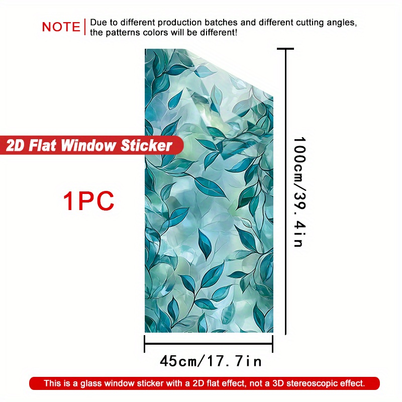 TEMU 2d Flat, 1pc Electrostatic Window Sticker, Green Pattern 2d Flat Glass Film, Privacy Protection, No-glue Removable, Light Filtering Decorative