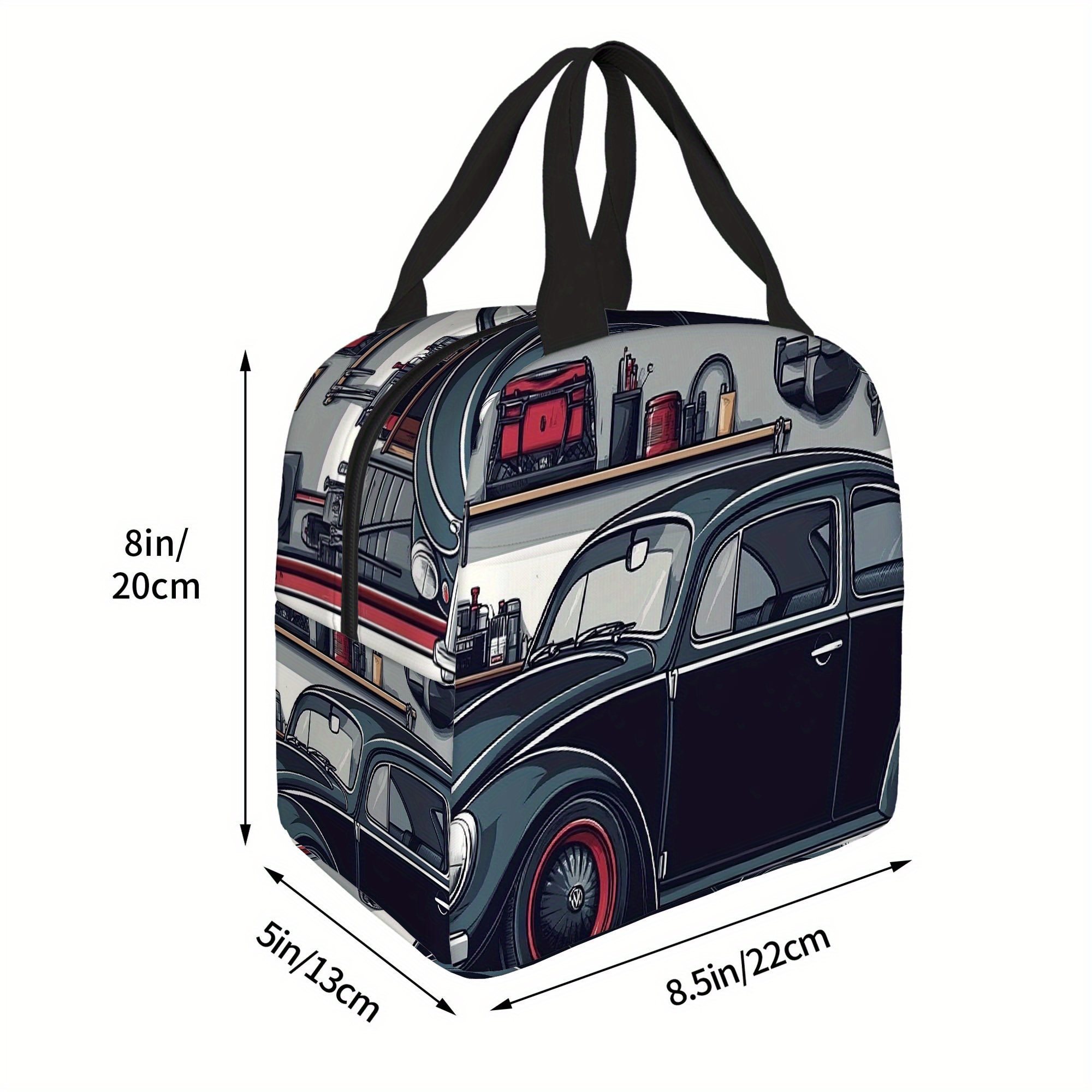 TEMU 1 pièce, Sac isotherme imprimé voiture dans un garage, Sac isolé, contact alimentaire, Convient , , , Unisexe, Portable, Réutilisable, Isotherme