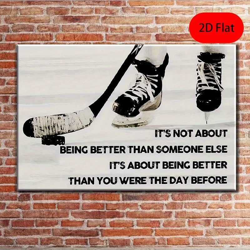 TEMU Art mural encadré de hockey sur glace 2D plat, 1 pièce, avec motif de crosse, pantalon de hockey et casque - Impression de motivation sur le