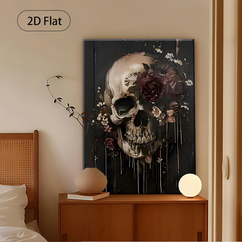 TEMU 2d Flat Framed Canvas Painting - Gothic Flower | Modern Wedding, Anniversary, Housewarming Gift | For Halloween, Thanksgiving, Black Friday,