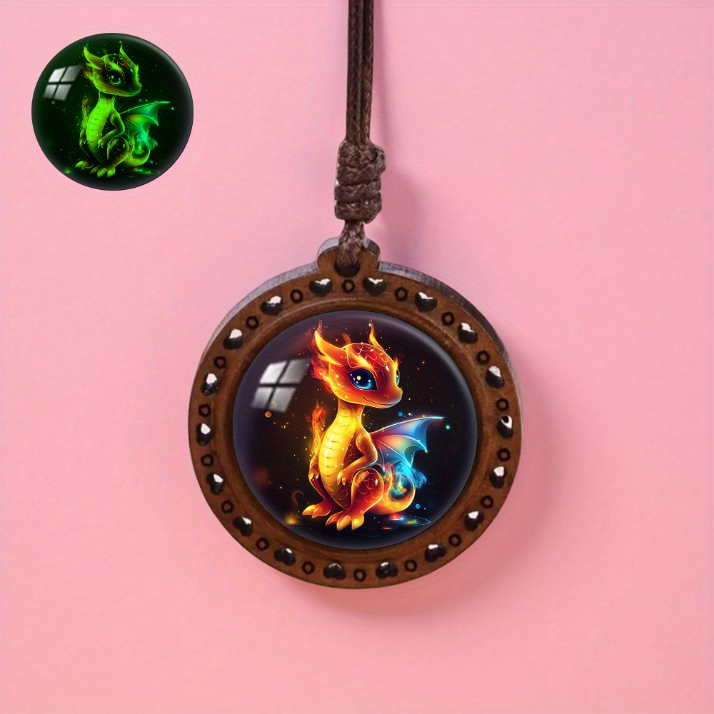 Image of Wooden Pendant Necklace Featuring A Dragon, -in-the-dark And Fluorescent Styles, Suitable For Men And Women, Wear And Holiday Gifting