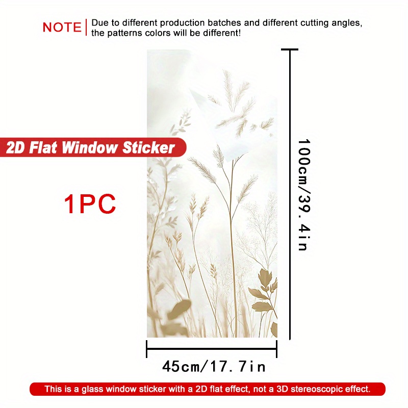 TEMU 2d Flat - 2d Flat - 1pc Of A Two-dimensional Flat Window Decal Featuring Elegant Floral On A Cream Background. This Beautiful Vertical Window