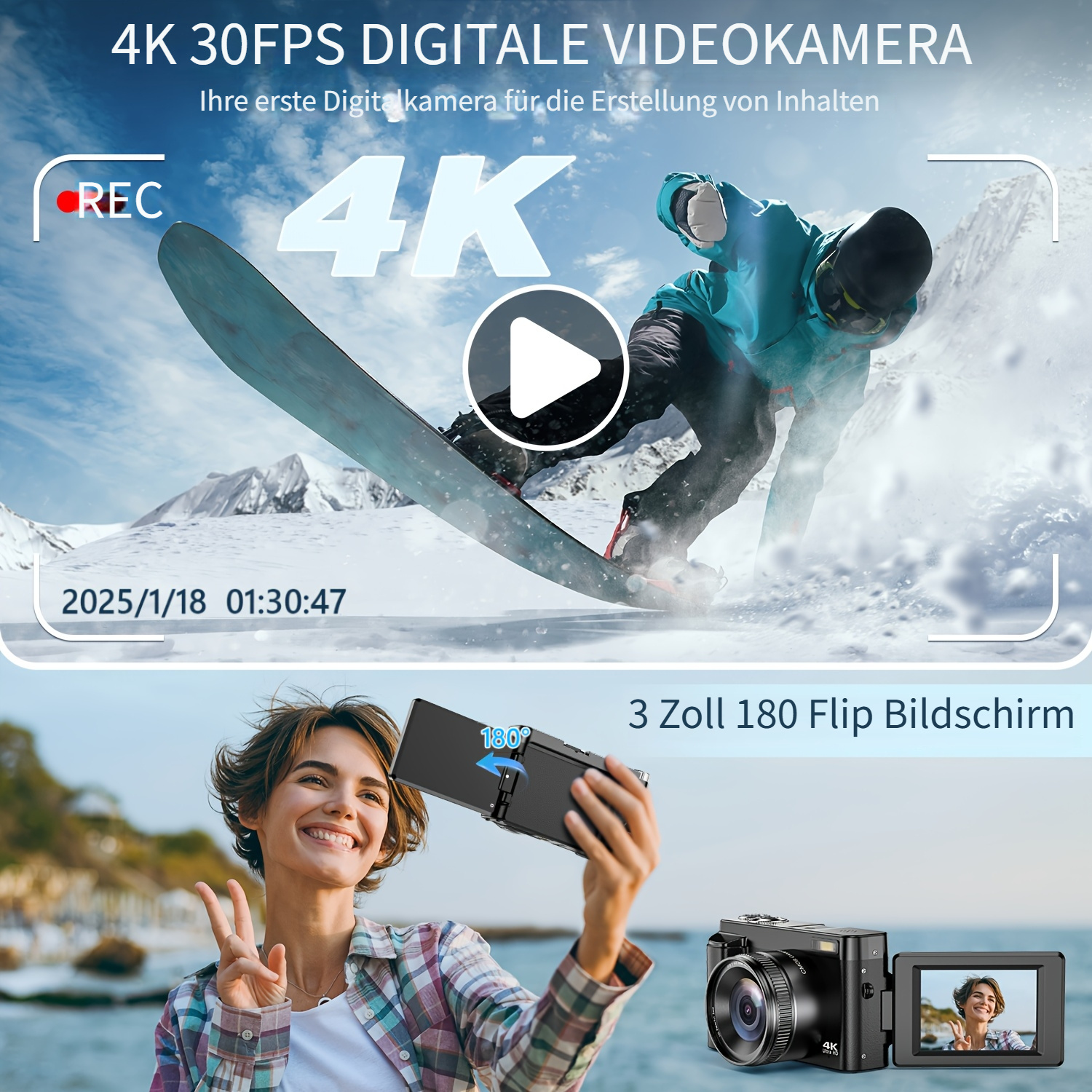 4K Digitalkamera Mit 28x Zoom - 64 MP Vlogging Kamera Für Reisen & Selfies