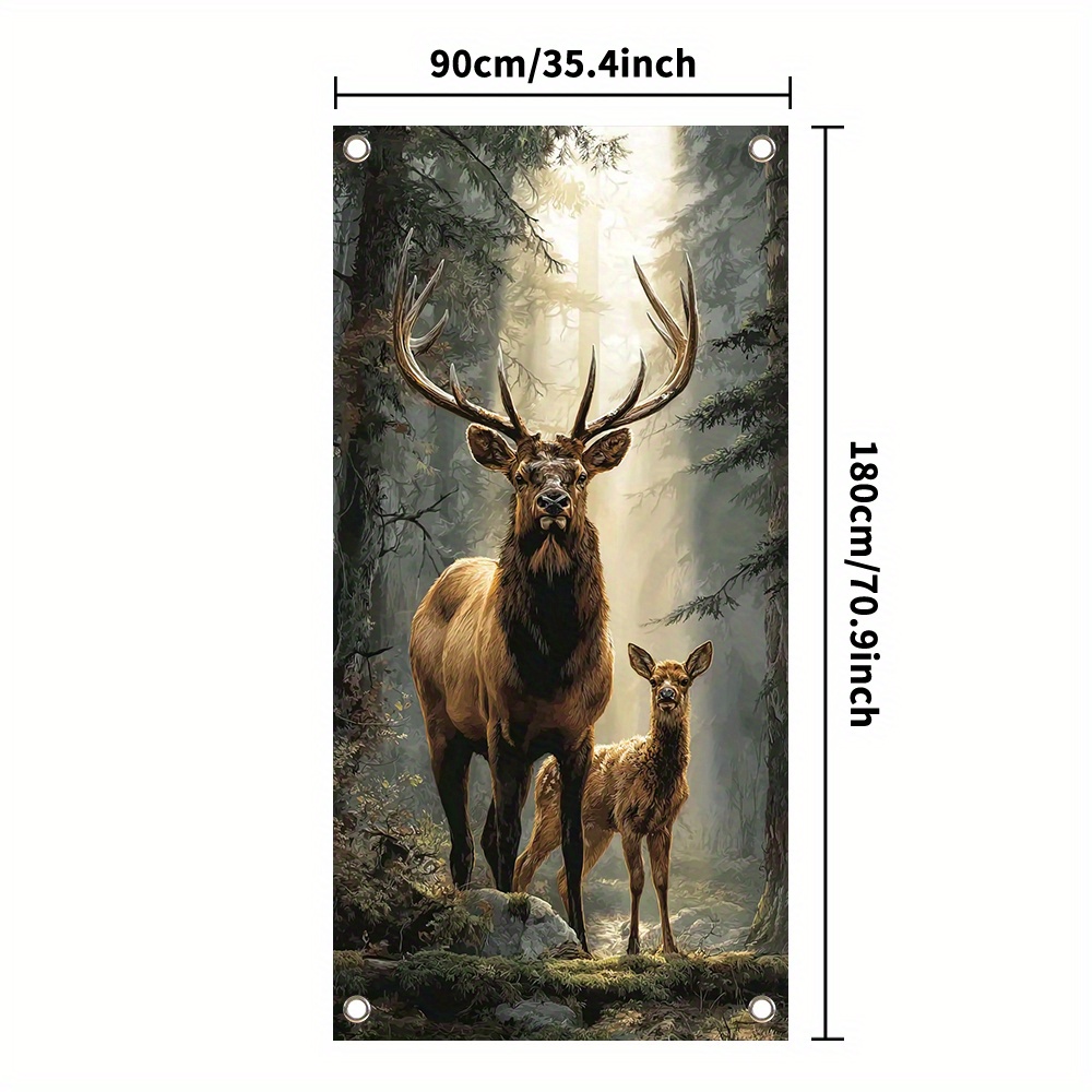 TEMU 2D Flach, 2D Türbanner, 2D Flach Partybanner, 1 Stück Majestätischer Hirsch im Wald, Türabdeckung, Türvorhänge, Romantisches Design, Material,