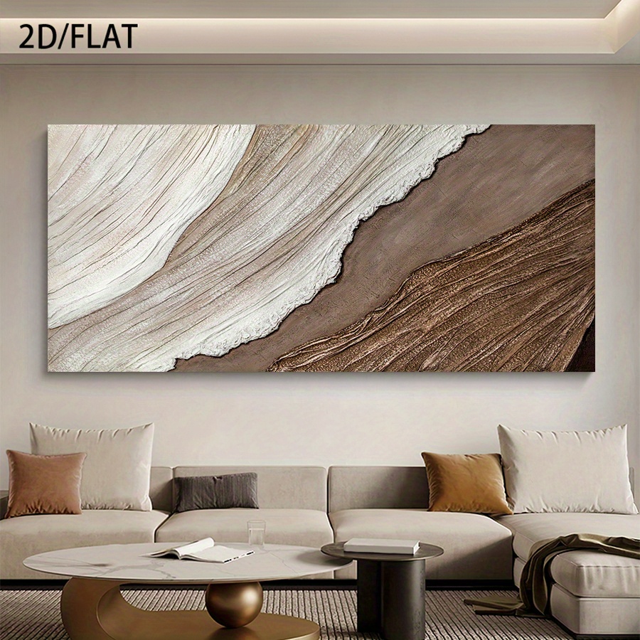 2D Flat, 2D/FLAT largesized unframed canvas wall decor painting Wabisabi style Earthy abstract texture neutral tones organic flow natural curves serene visual appeal Living Room Bedroom Office Decor Interior Design
