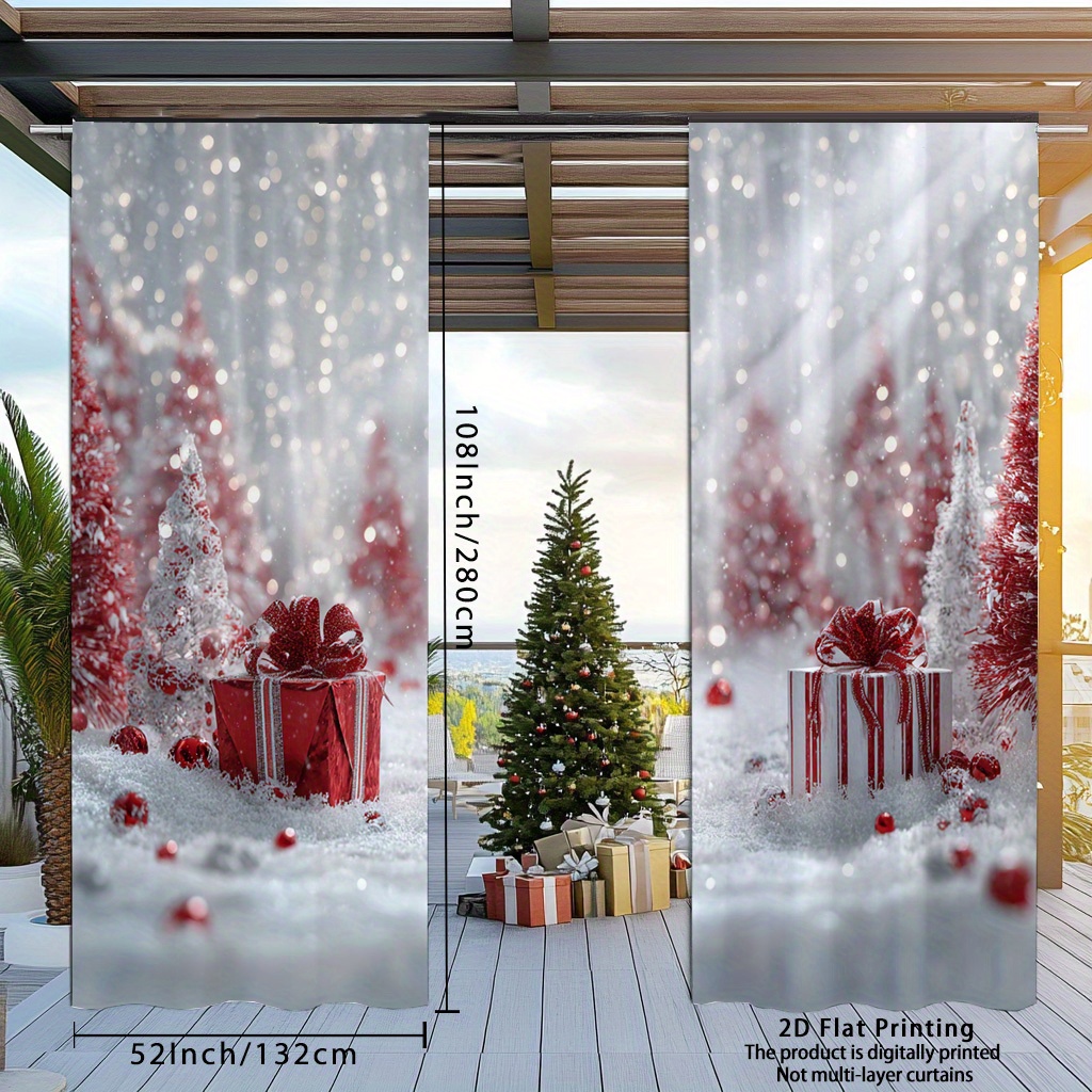 TEMU 2D Flat - 2D Flat - Set , Tende invernali piatte stampate con alberi di e scatole regalo, per l'arredamento natalizio in soggiorno, adatte per