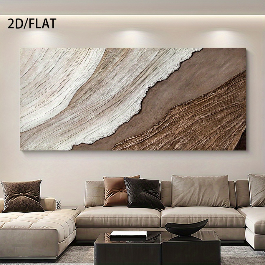 2D Flat, 2D/FLAT largesized unframed canvas wall decor painting Wabisabi style Earthy abstract texture neutral tones organic flow natural curves serene visual appeal Living Room Bedroom Office Decor Interior Design