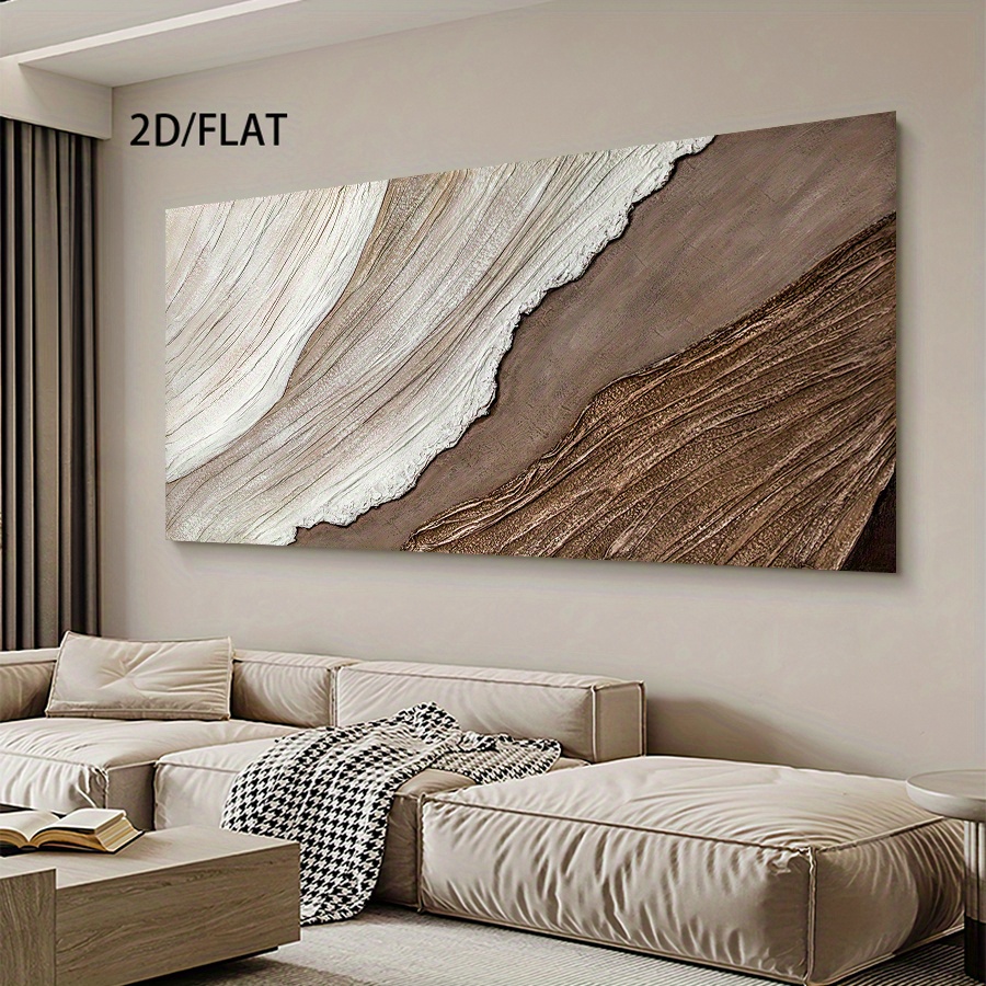 2D Flat, 2D/FLAT largesized unframed canvas wall decor painting Wabisabi style Earthy abstract texture neutral tones organic flow natural curves serene visual appeal Living Room Bedroom Office Decor Interior Design