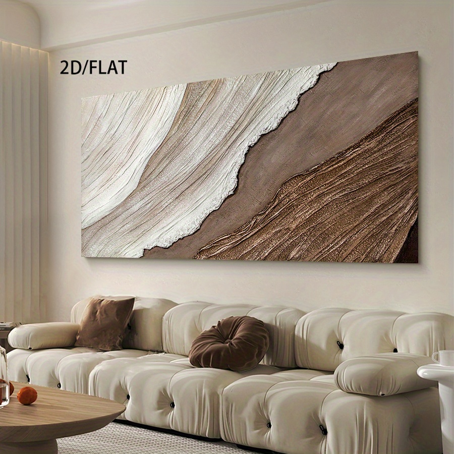 2D Flat, 2D/FLAT largesized unframed canvas wall decor painting Wabisabi style Earthy abstract texture neutral tones organic flow natural curves serene visual appeal Living Room Bedroom Office Decor Interior Design