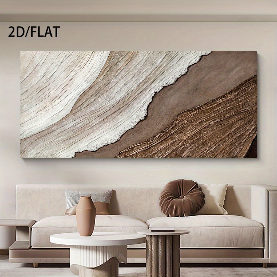2D Flat, 2D/FLAT largesized unframed canvas wall decor painting Wabisabi style Earthy abstract texture neutral tones organic flow natural curves serene visual appeal Living Room Bedroom Office Decor Interior Design