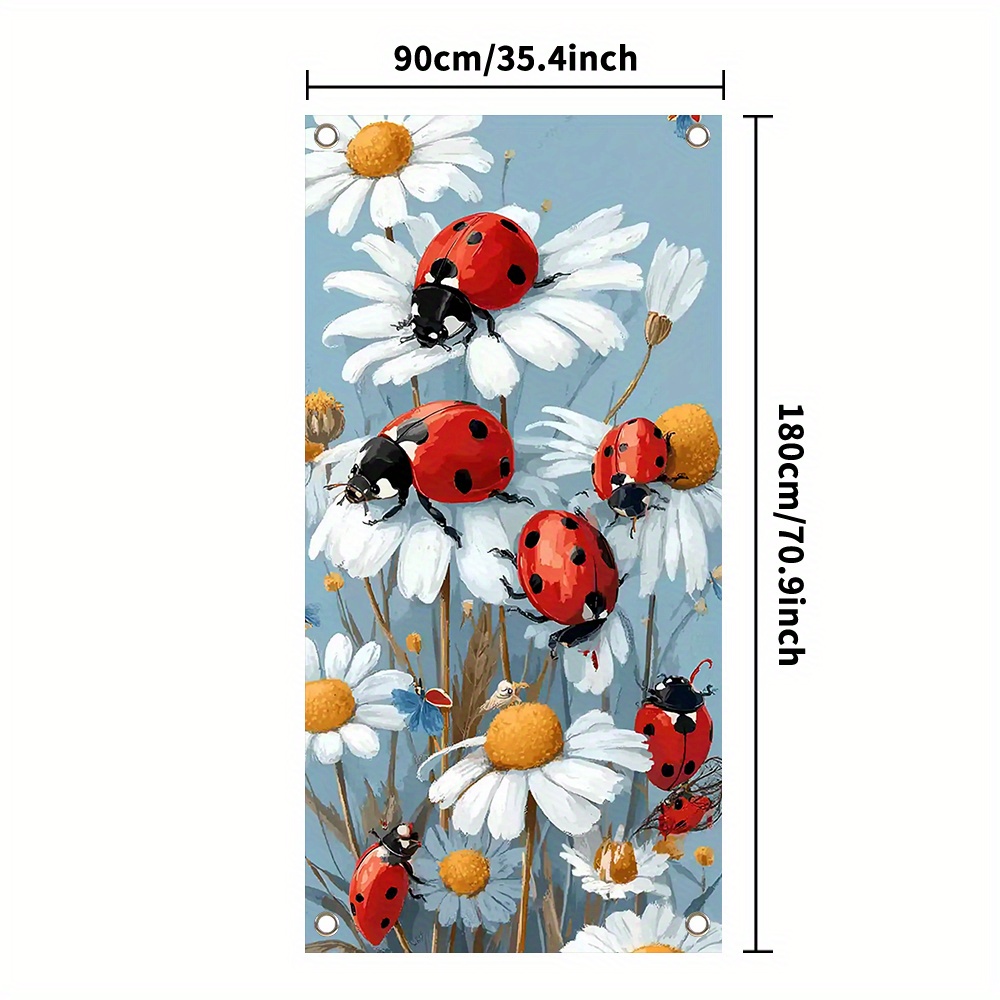 TEMU 2d Flat, 2d Door Banner, 1pc In Daisy Party Door Curtain Suitable For Decoration - -themed Privacy Door Cover With Ladybugs & Daisies,