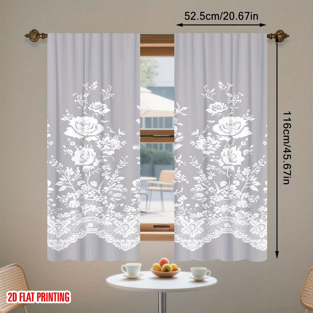 TEMU Tende 2D piatte - 2D piatte - 2D piatte, 2 pezzi, delicate tende bianche con stampa a chic, installazione con per bastone, per studio, ufficio