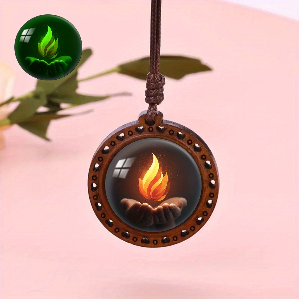 Glowing Flame Wood Necklace with Luminous Pendant