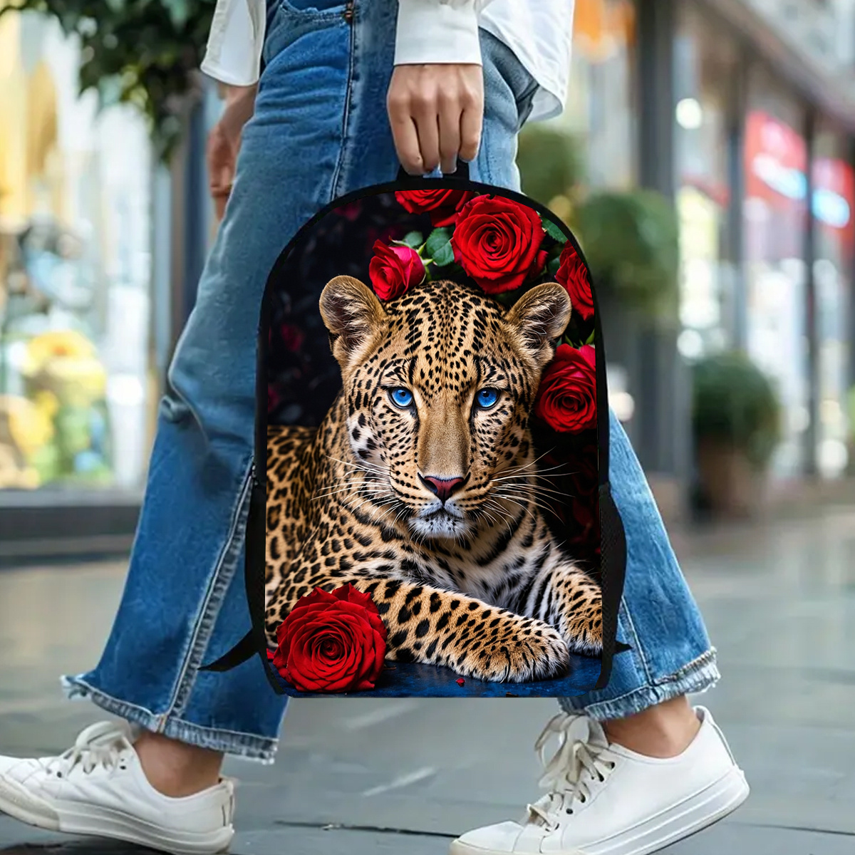 TEMU 1pc, Sac à Dos Imprimé Léopard, Grand Sac à Dos Décontracté 17 pouces pour Ordinateurs Portables avec Porte-Bouteille d'Eau - Sac d'École Léger