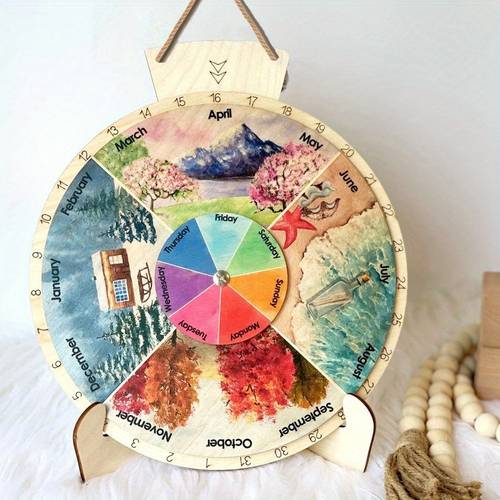 wooden wheel of the year decorative countdown calendar wooden perpetual calendar wheel wall calendar learning wheel wall hanging tabletop decorative