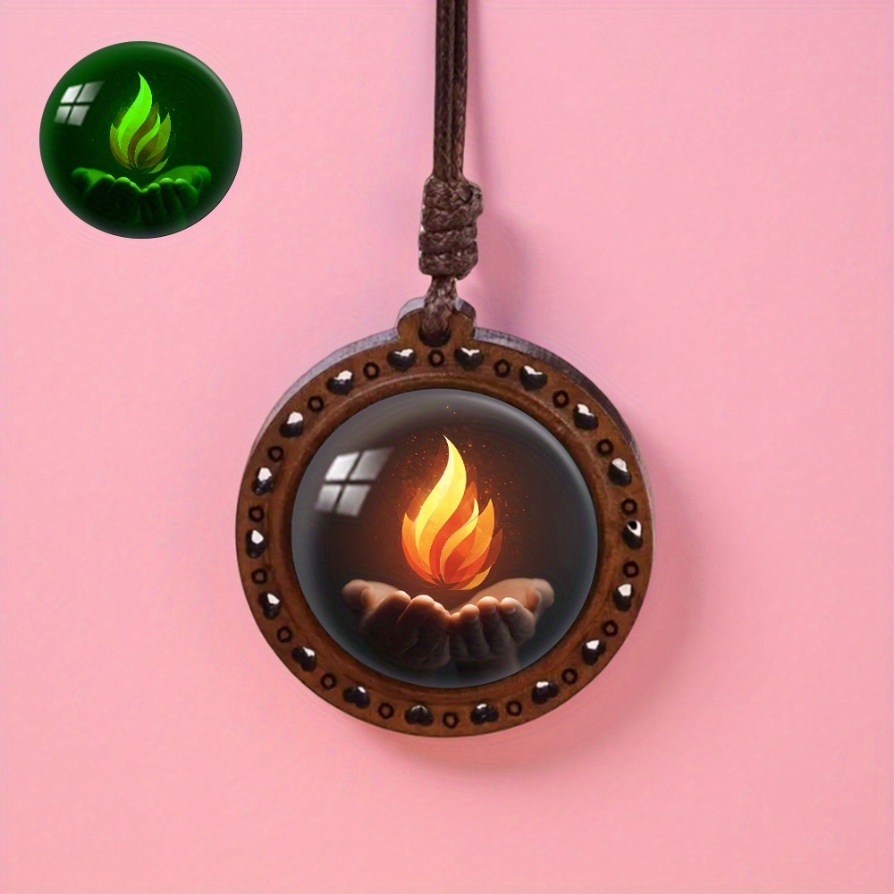 TEMU Collana in Legno Fiamma Luminosa con Pendente - Catena di Legno Rigenerato, Unisex per e Donne, Indossabile Quotidianamente e Regalo per Tutto